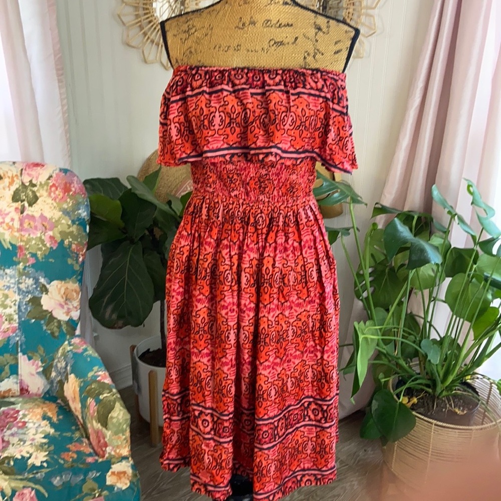 NWT MinkPink Boho Namaste Strapless Midi Dress Sz L